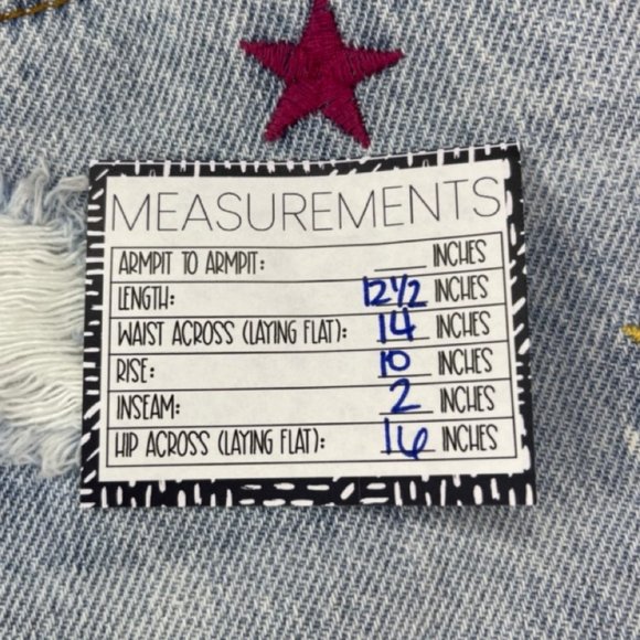 SONG | Embroidered Super High Rise Distressed Denim Shorts Light Wash | Size 27 - Picture 8 of 9